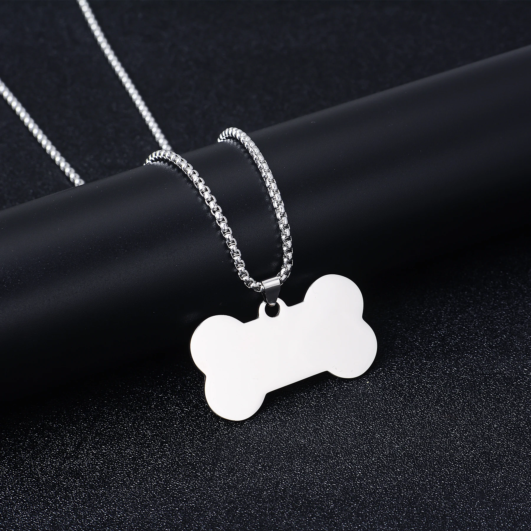 Personalized Name Date Pendant Necklaces Stainless Steel Cute Bone Anti-lost Necklace Dog Tags Jewelry thumbnail 3