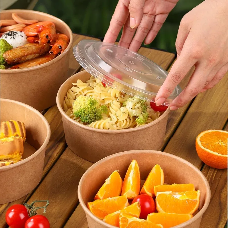 500/750/1000ML Disposable Packing Boxes Kraft Paper Bowls Ake Away Food Container with Lids for Salads Noodles Lunch Bento Boxes thumbnail 2