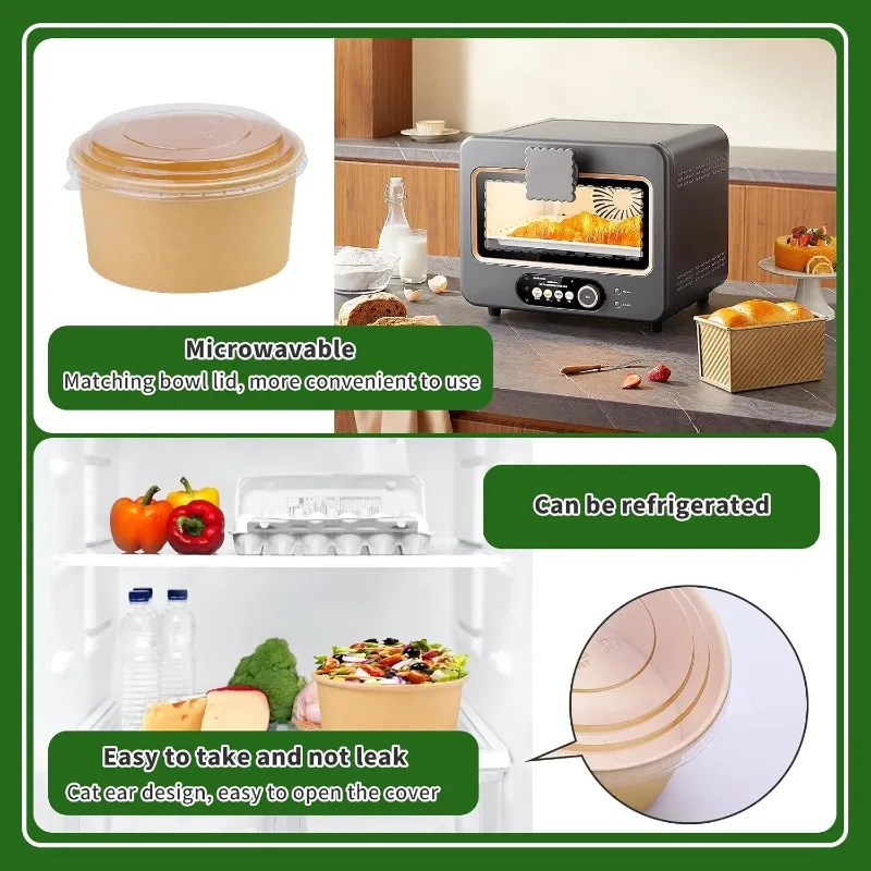 500/750/1000ML Disposable Packing Boxes Kraft Paper Bowls Ake Away Food Container with Lids for Salads Noodles Lunch Bento Boxes thumbnail 5
