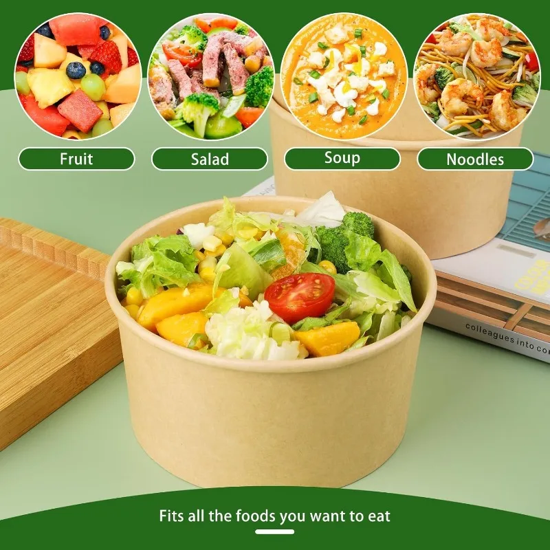 500/750/1000ML Disposable Packing Boxes Kraft Paper Bowls Ake Away Food Container with Lids for Salads Noodles Lunch Bento Boxes thumbnail 3