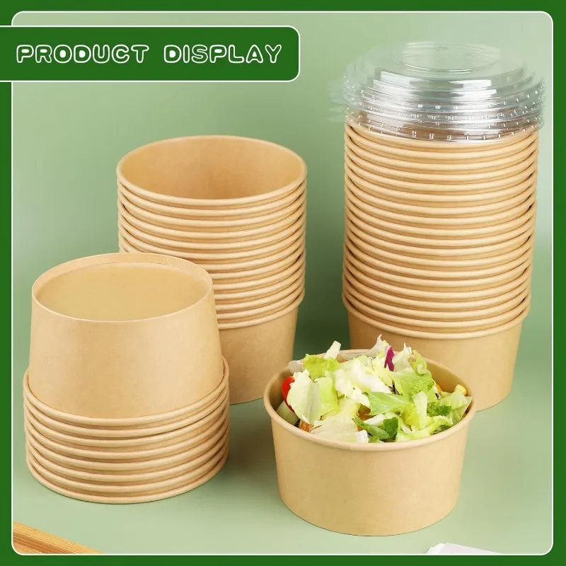 500/750/1000ML Disposable Packing Boxes Kraft Paper Bowls Ake Away Food Container with Lids for Salads Noodles Lunch Bento Boxes thumbnail 4