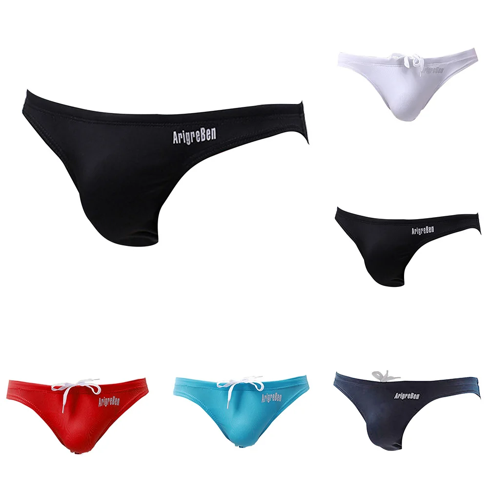 Fashion Men Sexy Low Waist Solid Color Breathable Elastic Big Pouch Briefs Swim Trunks Swimming Pants Swim Trunks