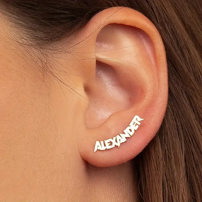 Custom Punk Name Stud Earrings For Women Men Stainless Steel Customized Earring Female Personalized Ear Jewelry Birthday Gift thumbnail 3