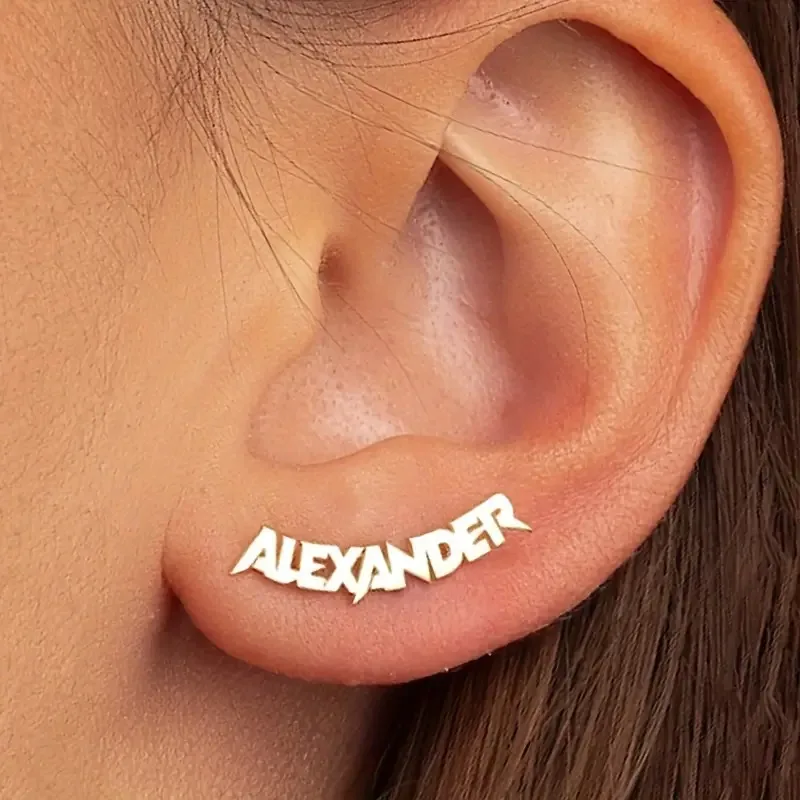 Custom Punk Name Stud Earrings For Women Men Stainless Steel Customized Earring Female Personalized Ear Jewelry Birthday Gift