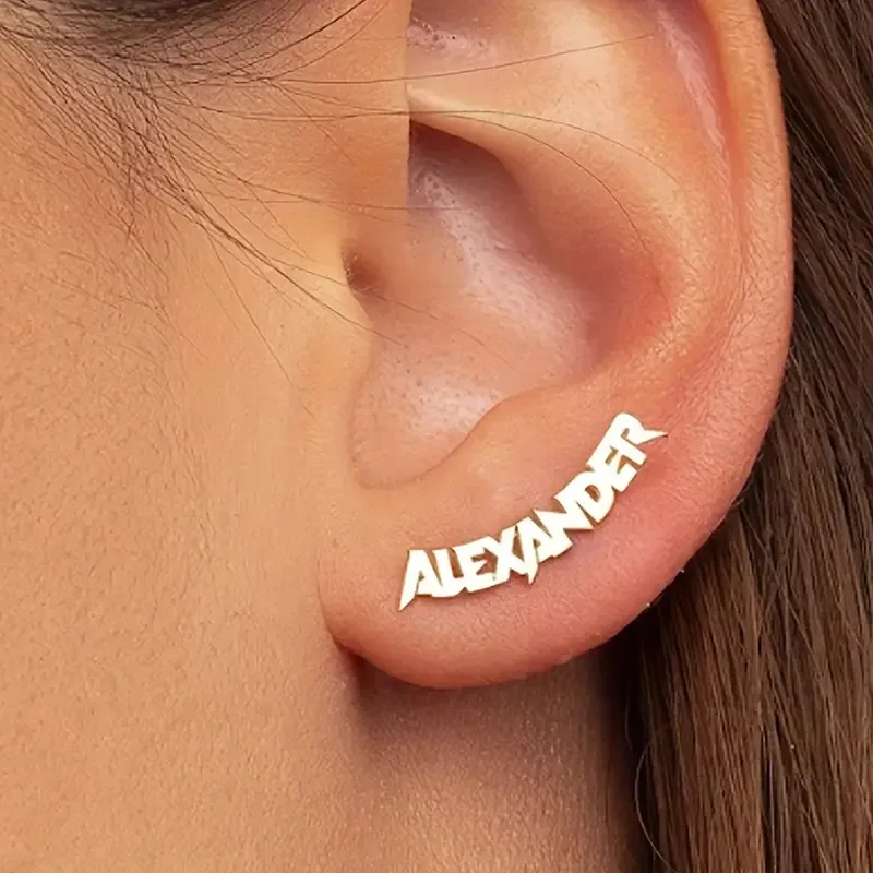 Custom Punk Name Stud Earrings For Women Men Stainless Steel Customized Earring Female Personalized Ear Jewelry Birthday Gift thumbnail 2