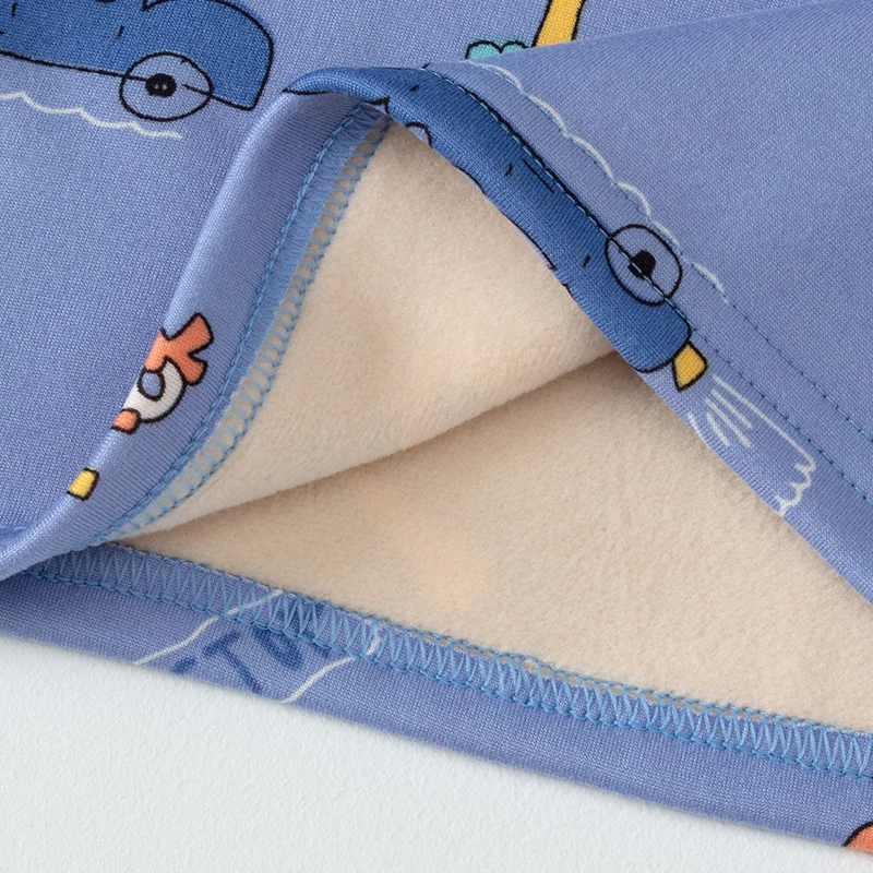 2pcs Children's Autumn And Winter Cartoon Printed Thick Warm Underwear Set For Boys And Girls Comfortable And Plush Home Clothes thumbnail 6