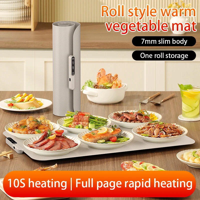 Electric Warming Tray Food Warmer Plate Foldable Portable Smart Food Fast Heating Mat Electric Warming Tray Food Warming Board thumbnail 2