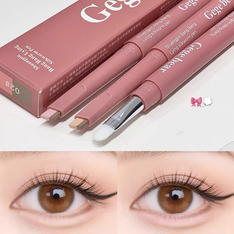 Matte Brightening Lying Silkworm Pen Pink Brown Two-color Highlighter Contour Shadow Pen With Detail Blending Brush Eye Makeup thumbnail 2