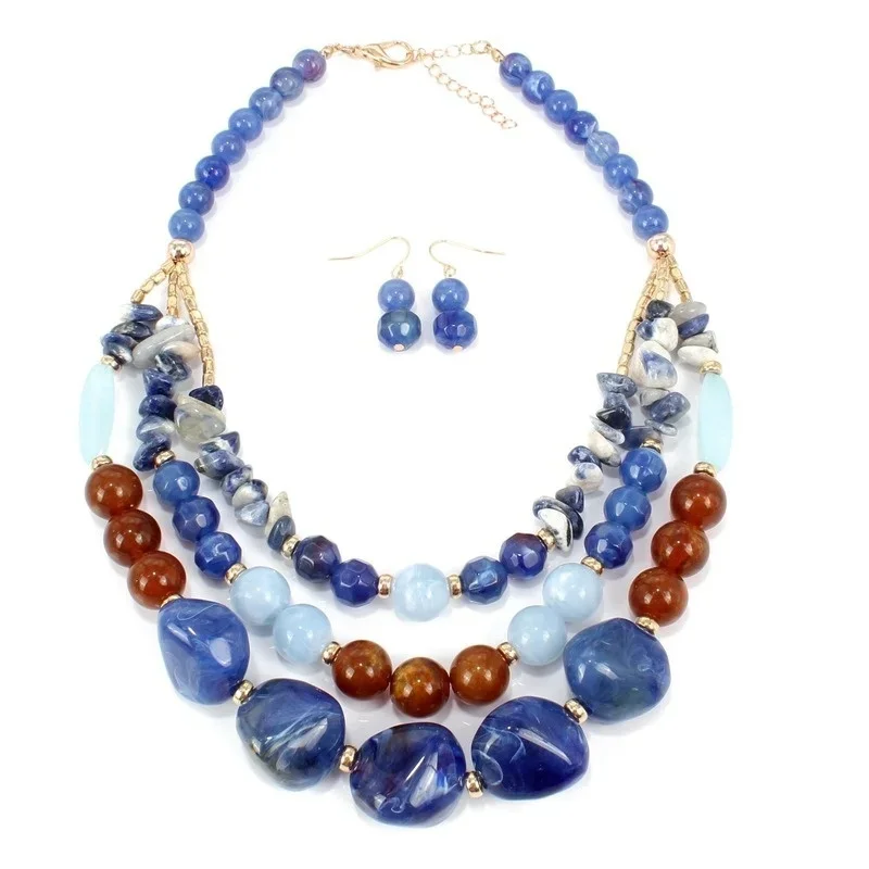 Fashion Women Necklace Chunky Colorful Collar Necklaces Costume Jewelry African Bracelet Natural Stone Accessories For Women