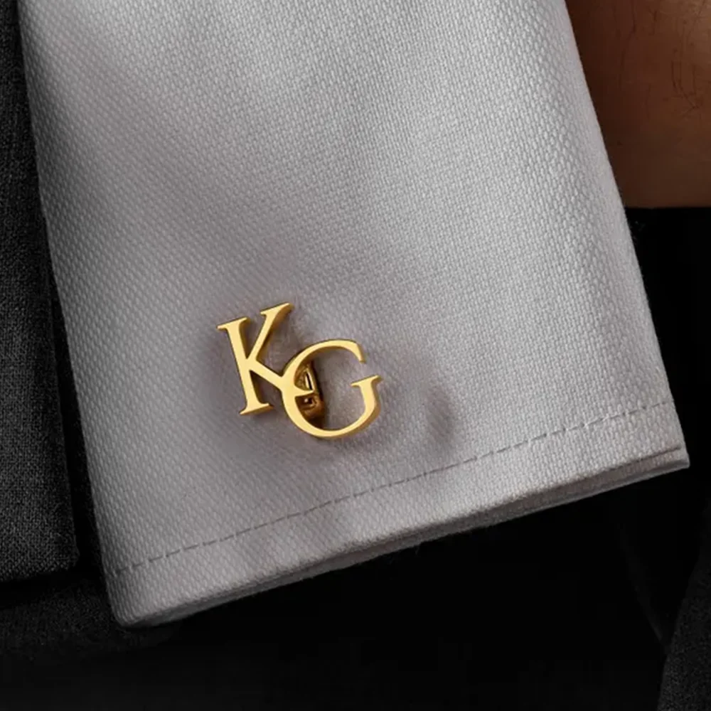 Customized Groom Cufflinks, Groom Gifts, Men's Personalized First Letter Cufflinks, Stainless Steel Jewelry Best Man Gifts thumbnail 2