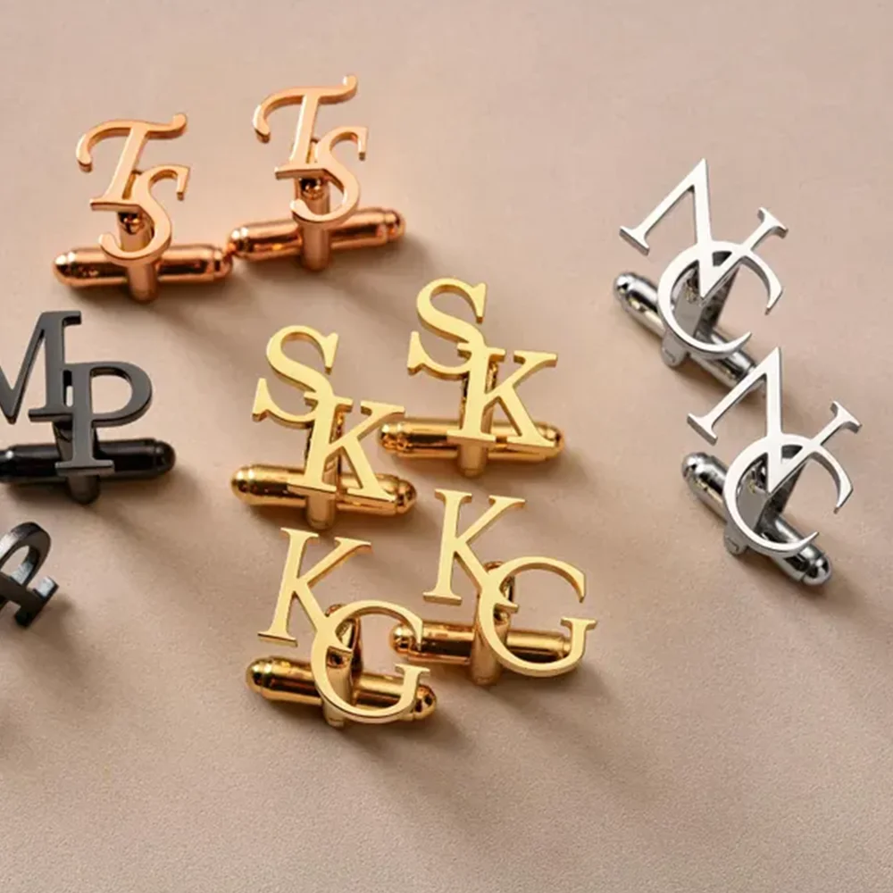 Customized Groom Cufflinks, Groom Gifts, Men's Personalized First Letter Cufflinks, Stainless Steel Jewelry Best Man Gifts thumbnail 5