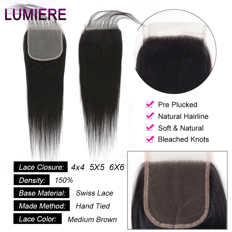 Bone Straight Human Hair Bundles With Closure 6x6/5x5 HD Transparent 100% Raw Virgin Human Hair Weave Extension 2X6 Lace Closure thumbnail 2
