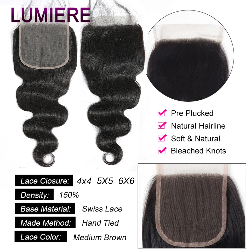 Body Wave Human Hair Bundles with Closure Frontal 5x5 6x6 HD Transparent 100% Virgin Human Hair Weave 3/4 Bundles with Closure thumbnail 3