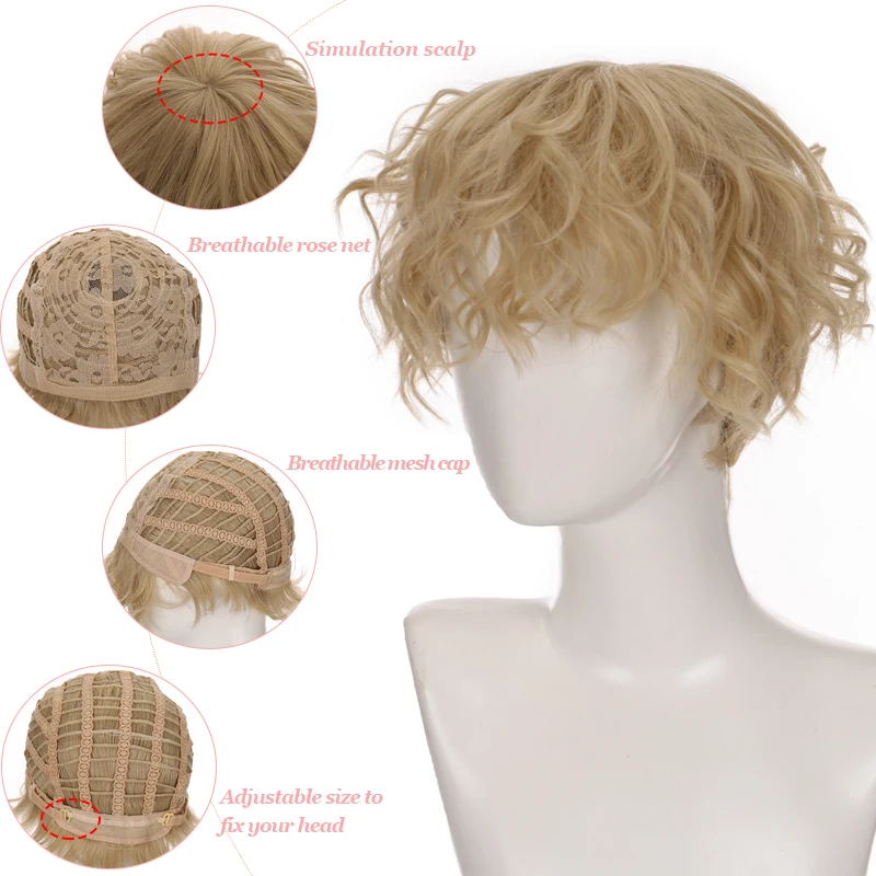 LUPU Men's Curly Hair Short Anime Wig Cosplay Synthetic Headband Heat-Resistant Natural Fluffy Wig, Suitable for Halloween Wear thumbnail 5