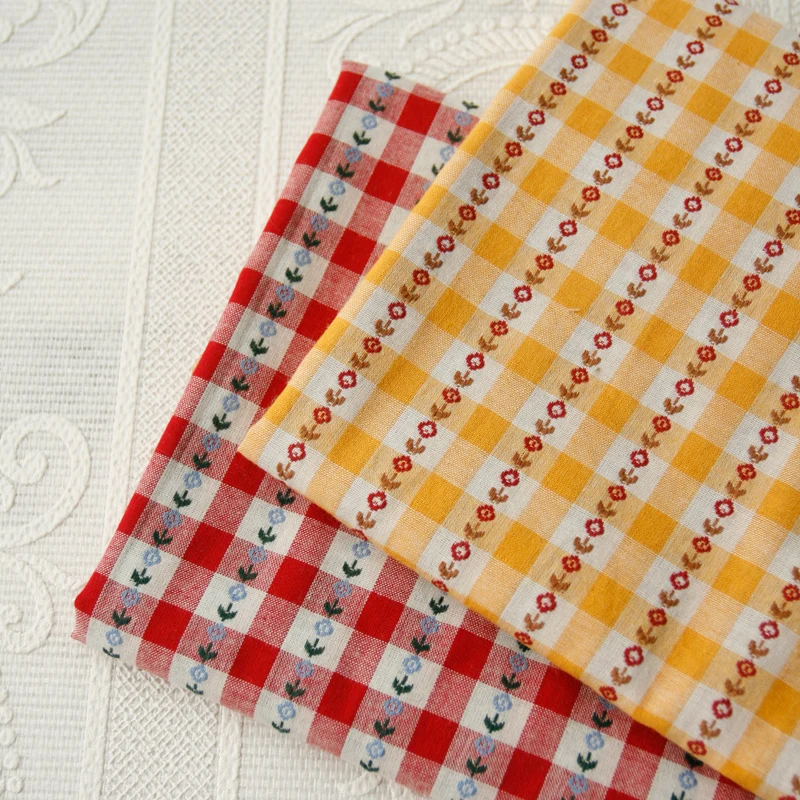 140x50cm Flower Wall Grid Embroidery Cotton Fabric Children's Clothing Shirt Dress Kindergarten Activity Decoration Fabric DIY