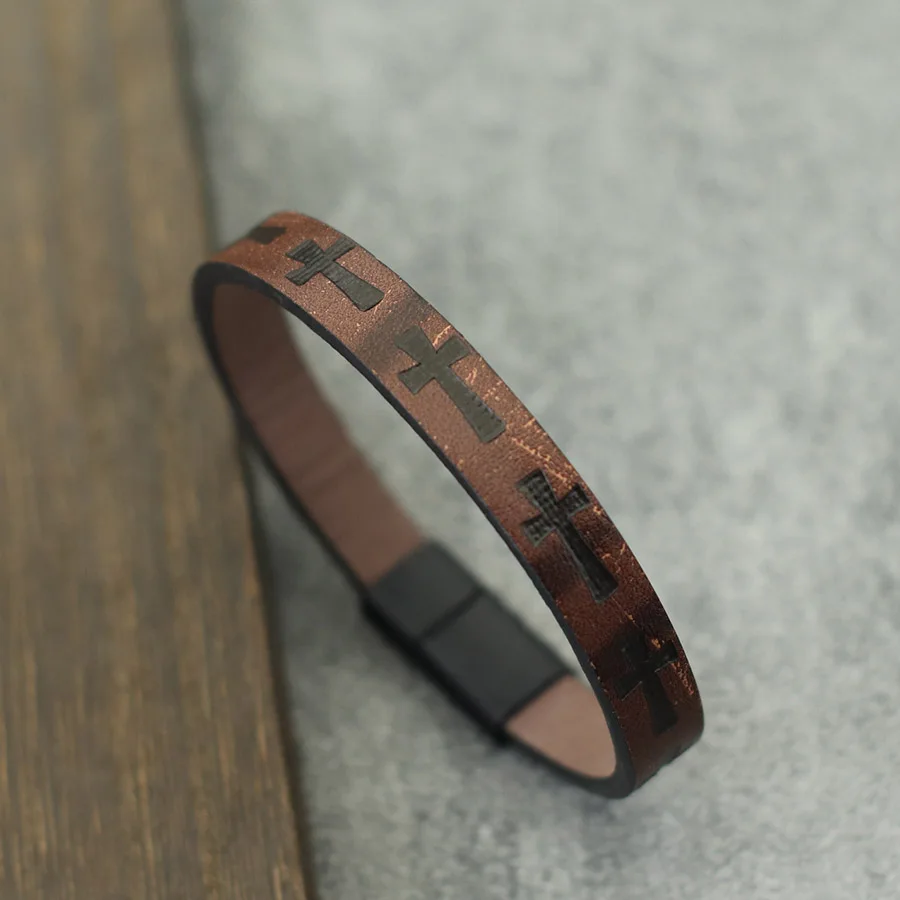 Fashion PU Leather Men Bracelet Apparel Accessories Magnetic Clasp Cross Wide Wrap Braslet Casual Camping Homme Jewelry Pulseira thumbnail 3