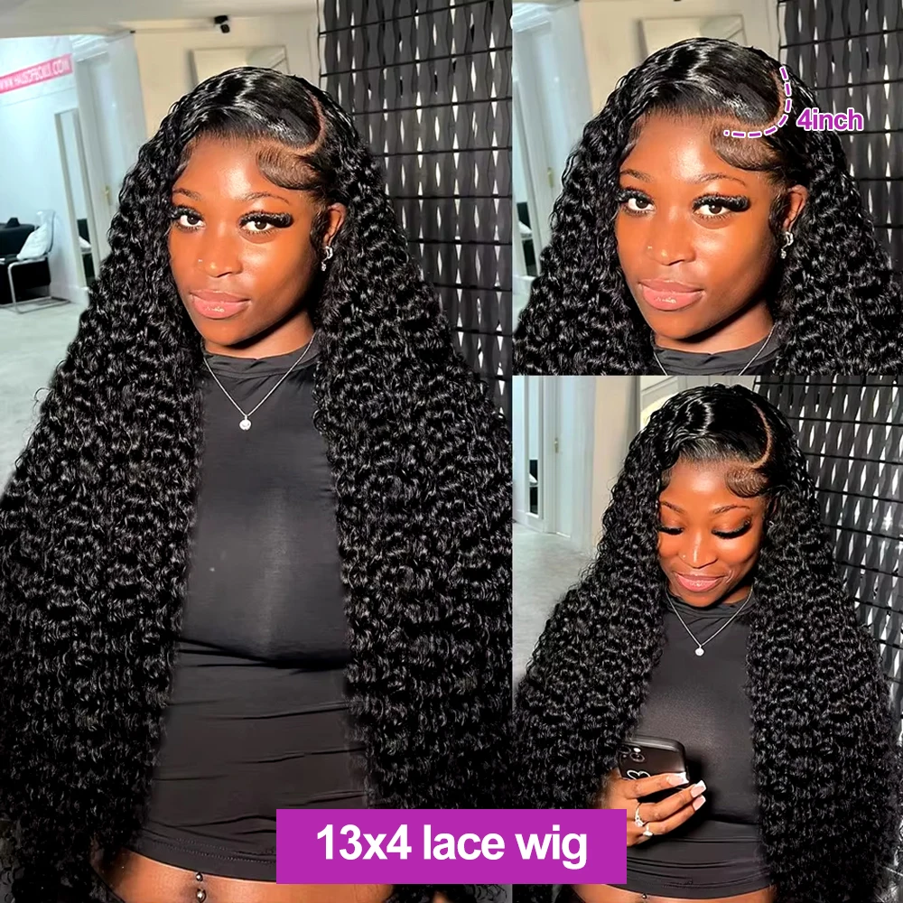 300 Density Human Hair Wigs 100% Transparent Curly Wigs 13x6 Hd Lace Frontal Wig Brazilian High Density Deep Wave Wigs 40 Inch thumbnail 3