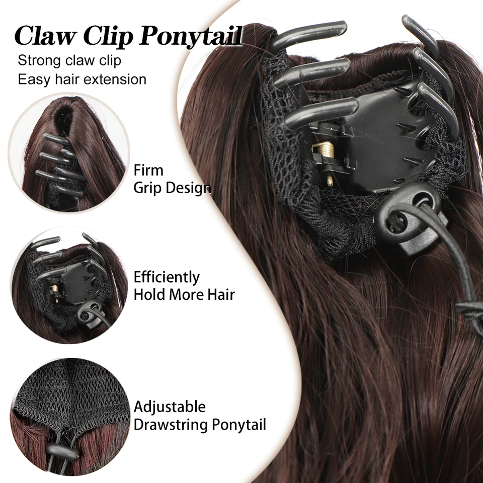 12Inch Synthetic Short Wavy Claw Clip in Ponytail Hair Extension Daily Use Black Brown Fluffy Hairpiece for Women thumbnail 4