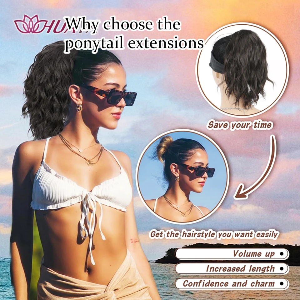 12Inch Synthetic Short Wavy Claw Clip in Ponytail Hair Extension Daily Use Black Brown Fluffy Hairpiece for Women thumbnail 3