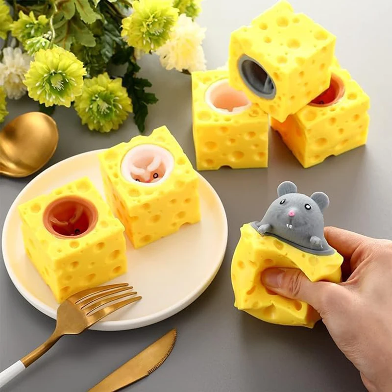 Mini Pop Up Cheese Mouse Cup Squeeze Stress Ball Sensory Toys Stress Relief Funny Cheese Squirrel Cup Fidget Toys for Kids Adult thumbnail 3