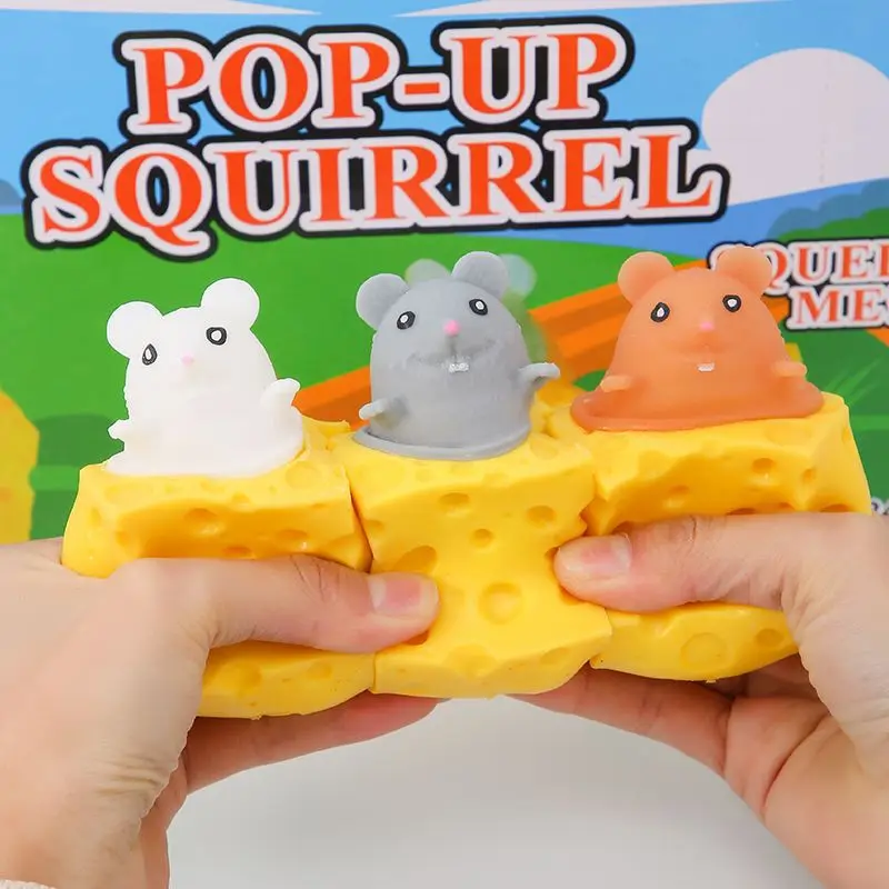 Mini Pop Up Cheese Mouse Cup Squeeze Stress Ball Sensory Toys Stress Relief Funny Cheese Squirrel Cup Fidget Toys for Kids Adult thumbnail 4