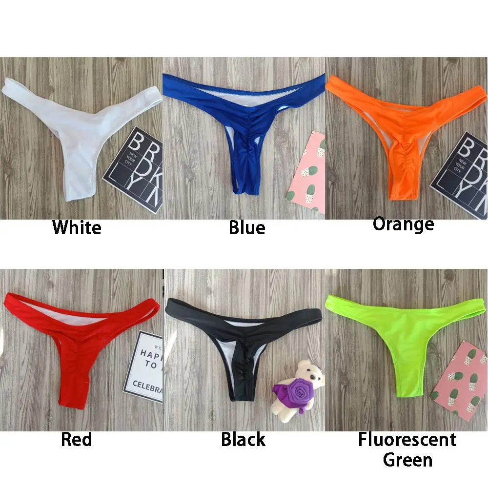 Woman Girl Vacation Single Sexy Solid Color Thongs Pleated Swimsuit Swimming Trunks Bikini thumbnail 5
