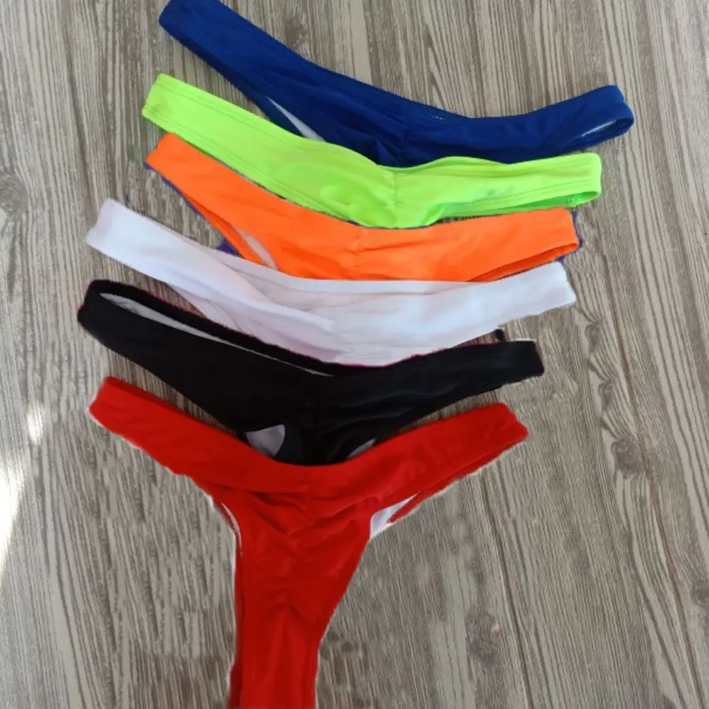 Woman Girl Vacation Single Sexy Solid Color Thongs Pleated Swimsuit Swimming Trunks Bikini
