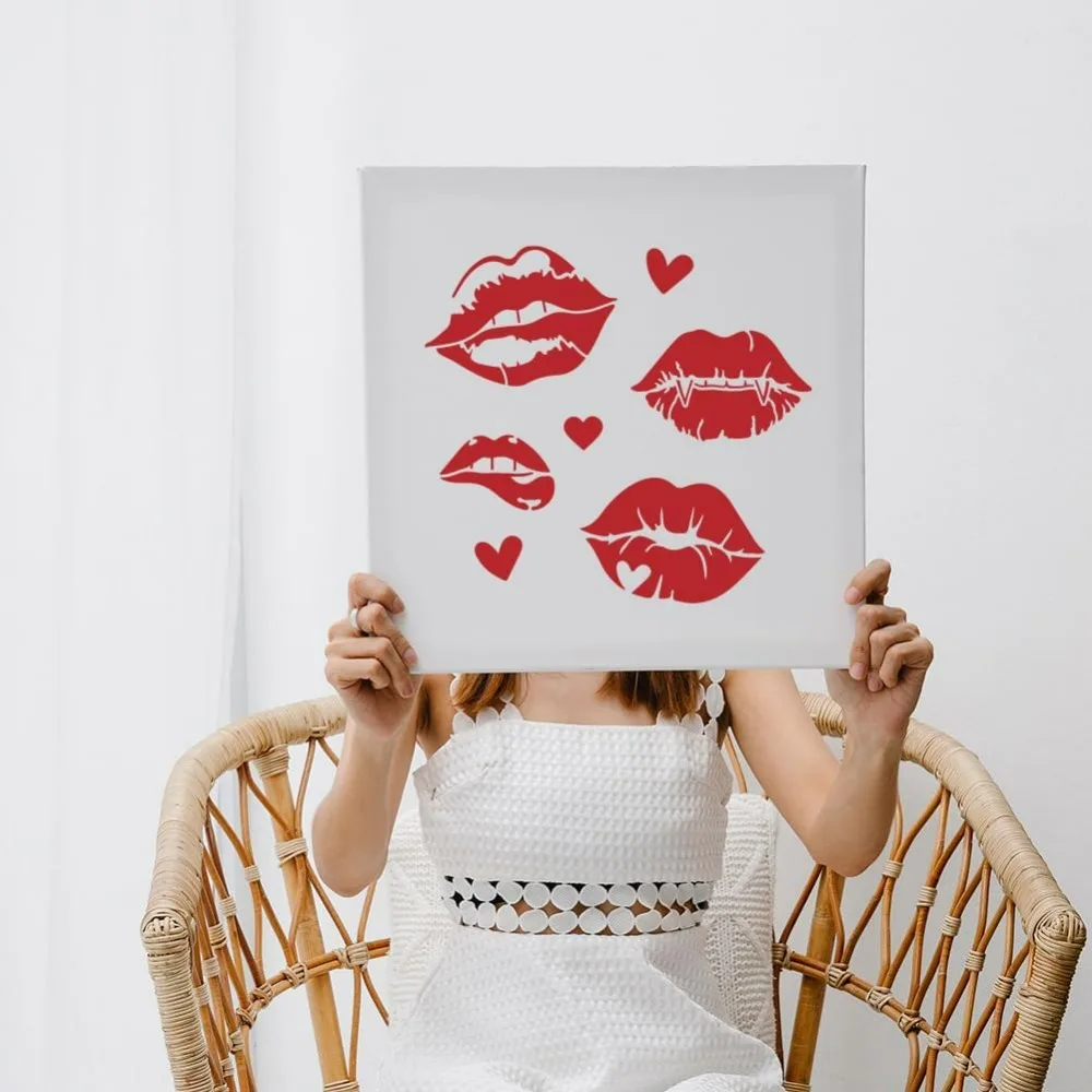 Lip Stencil Kiss Lips DIY Stencil 11.8×11.8inch Large Love Lips Lipstick Mouth with Paint Brush Reusable Woman Lip Print thumbnail 5