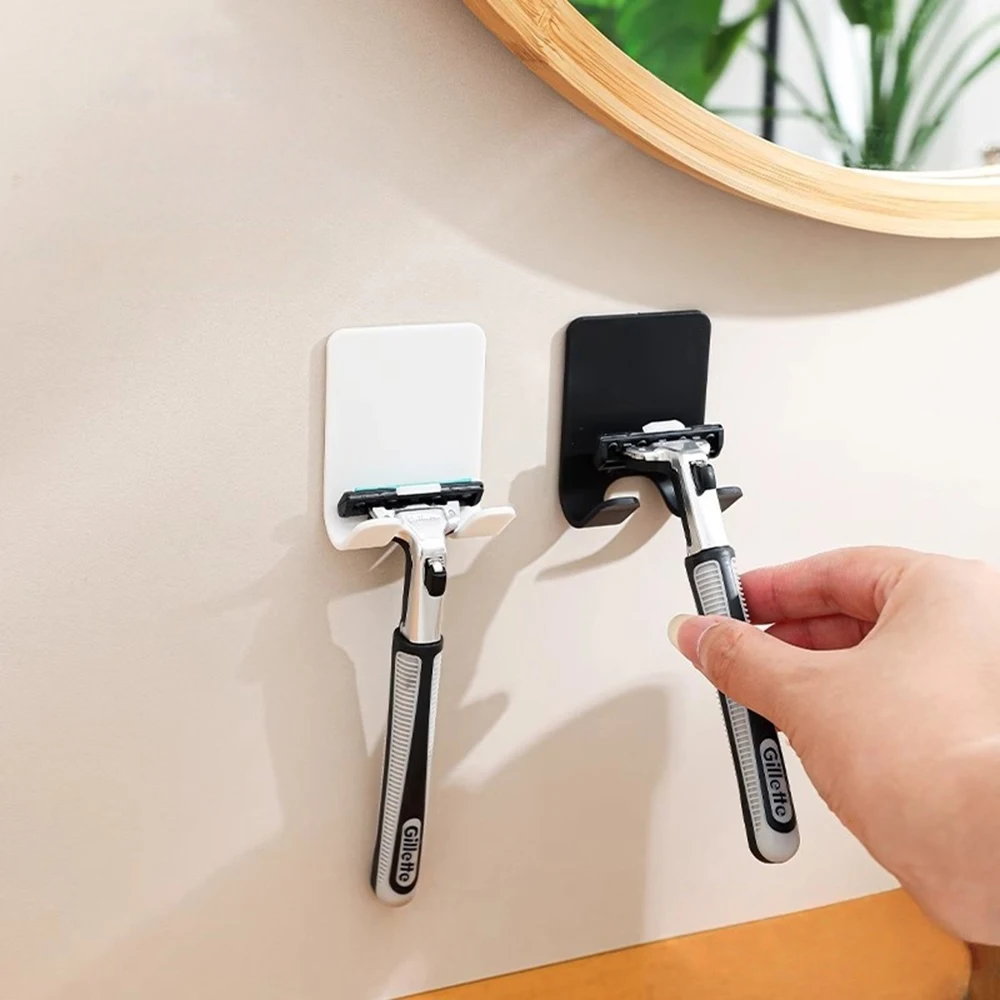 Adhesive Razor Holder Wall Mounted Bathroom Plastic Hook Punch Free Razor Rack Multi-Function Bathroom Kitchen Accessories Hooks thumbnail 3