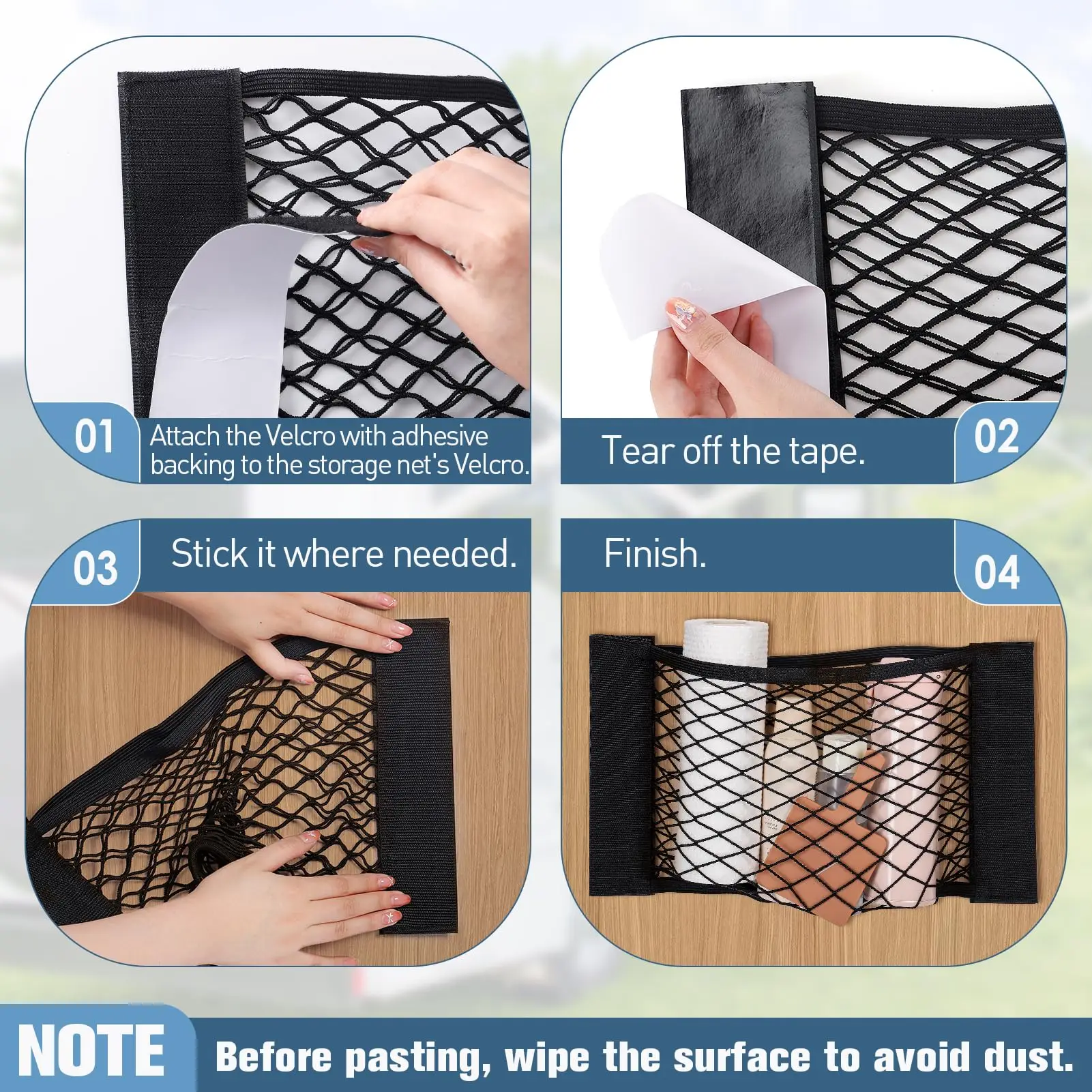 Car Trunk Net Car Double Storage Network Bag Auto Seat Back Fixed Mesh Pocket Universal Car Elastic Velcro Straps Net Organizer thumbnail 6