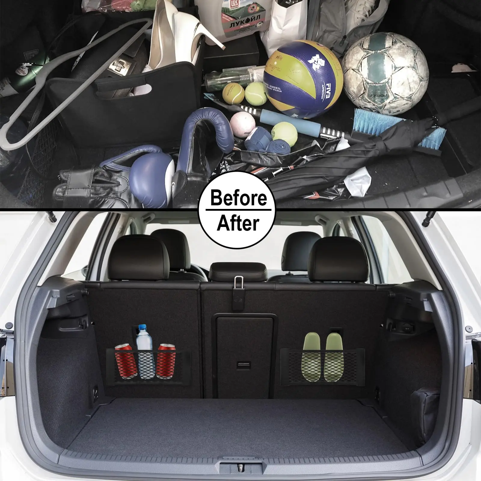 Car Trunk Net Car Double Storage Network Bag Auto Seat Back Fixed Mesh Pocket Universal Car Elastic Velcro Straps Net Organizer thumbnail 4