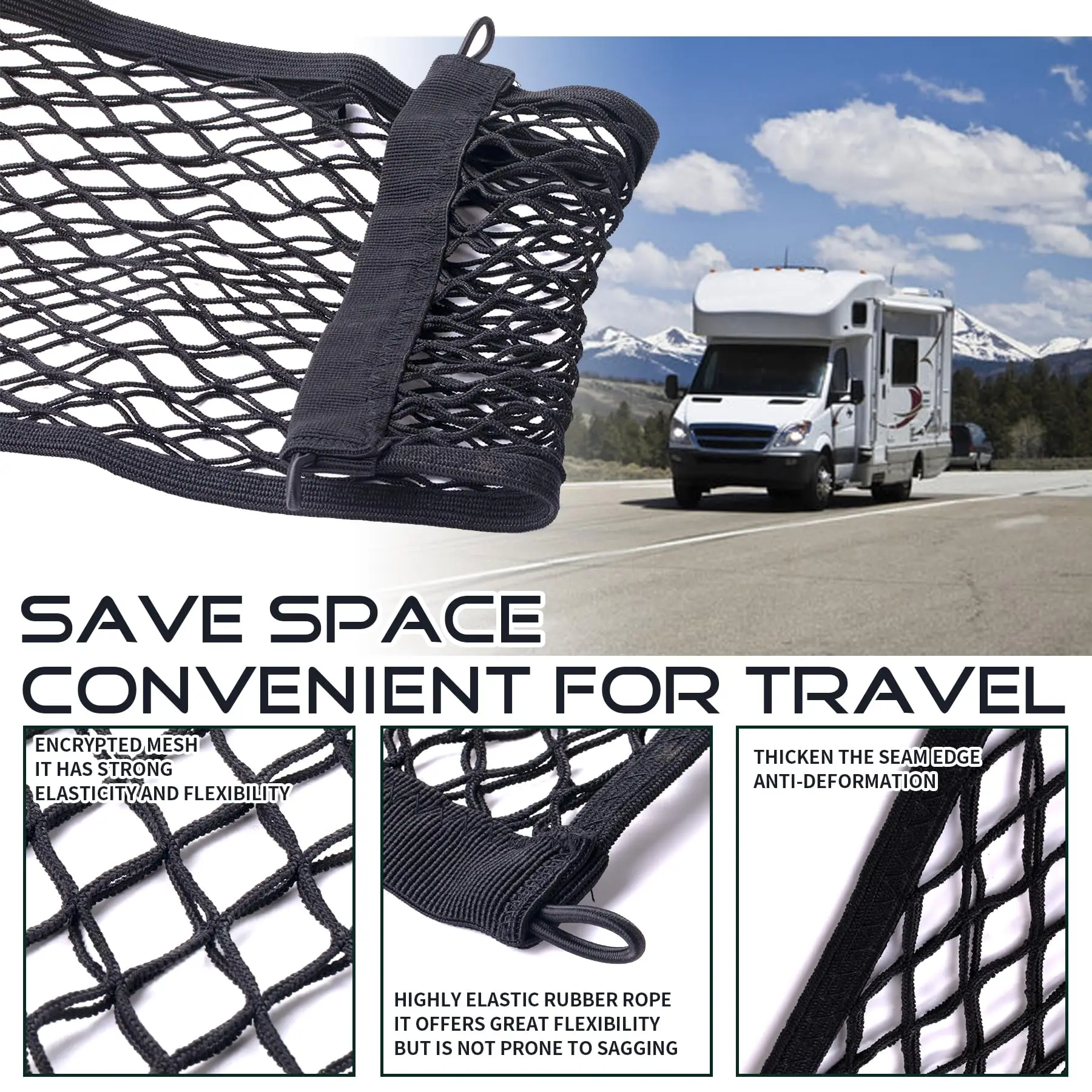 Car Trunk Net Car Double Storage Network Bag Auto Seat Back Fixed Mesh Pocket Universal Car Elastic Velcro Straps Net Organizer thumbnail 3