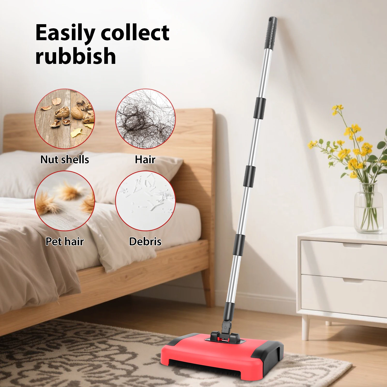 Manual Carpet Cleaner Carpet Sweeper with Detachable Cleaning Comb for Efficient Cleaning for Carpets, Rugs, and Indoor Floors thumbnail 5