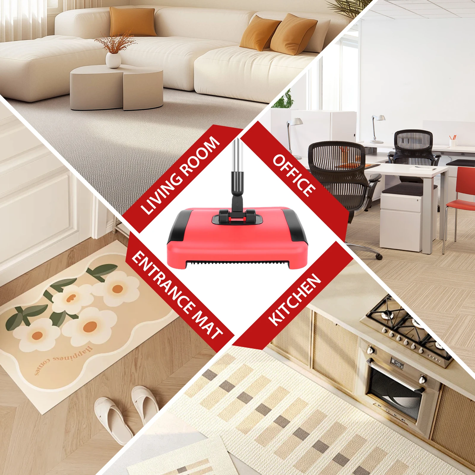 Manual Carpet Cleaner Carpet Sweeper with Detachable Cleaning Comb for Efficient Cleaning for Carpets, Rugs, and Indoor Floors thumbnail 2