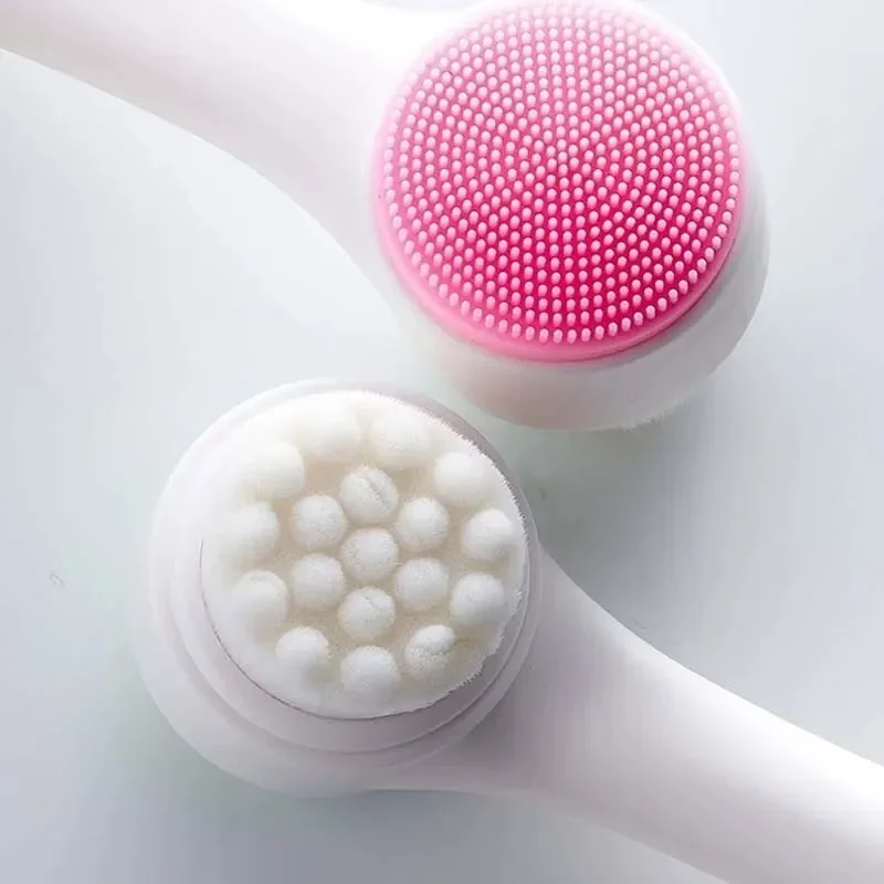 CNK wholesale 3D Bilateral Cleanser Brush Facial Soft Manual Massage Silicone Facial Bristles Silicone Double Sided Face Brush