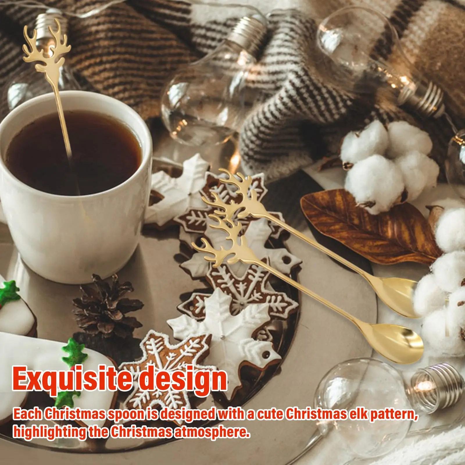 Small Christmas Elk Tea Spoons,Mini Espresso Coffee Teaspoons for Bf Gf Husband Wife Anniversary Xmas Gifts thumbnail 6