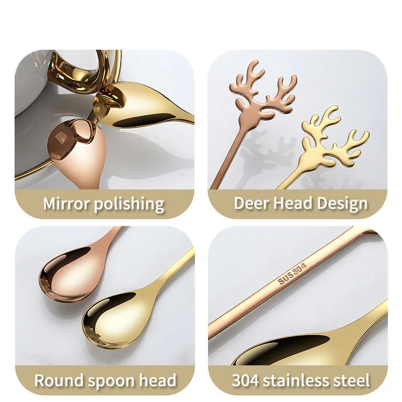 Small Christmas Elk Tea Spoons,Mini Espresso Coffee Teaspoons for Bf Gf Husband Wife Anniversary Xmas Gifts thumbnail 2