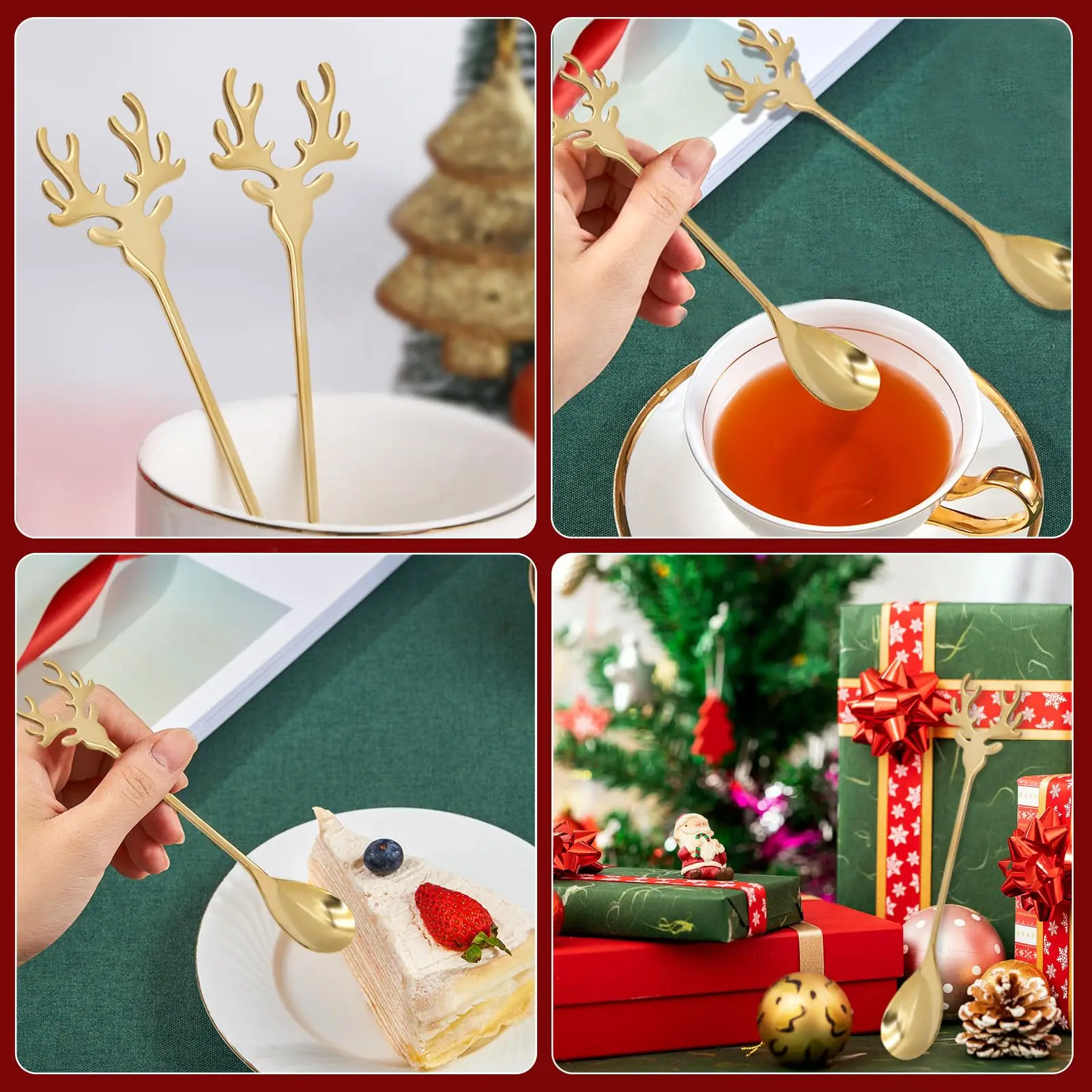 Small Christmas Elk Tea Spoons,Mini Espresso Coffee Teaspoons for Bf Gf Husband Wife Anniversary Xmas Gifts thumbnail 3