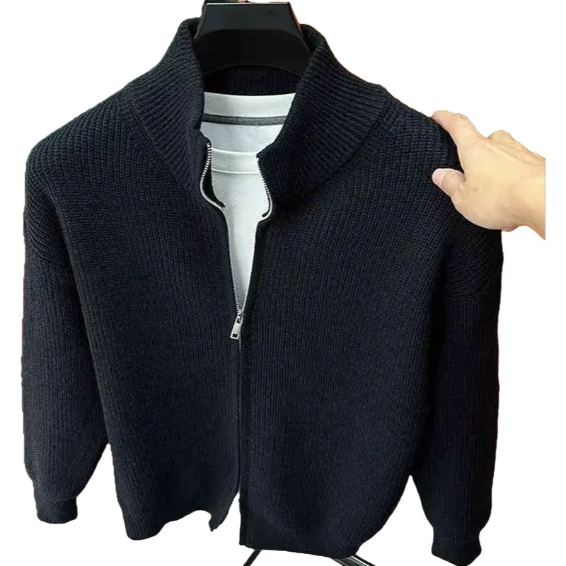 Slim Fit Zipper Long Sleeve Knitted Sweater for Men Stand Collar Autumn Winter Fashion Brand Pure Color Versatile Knitwear thumbnail 6