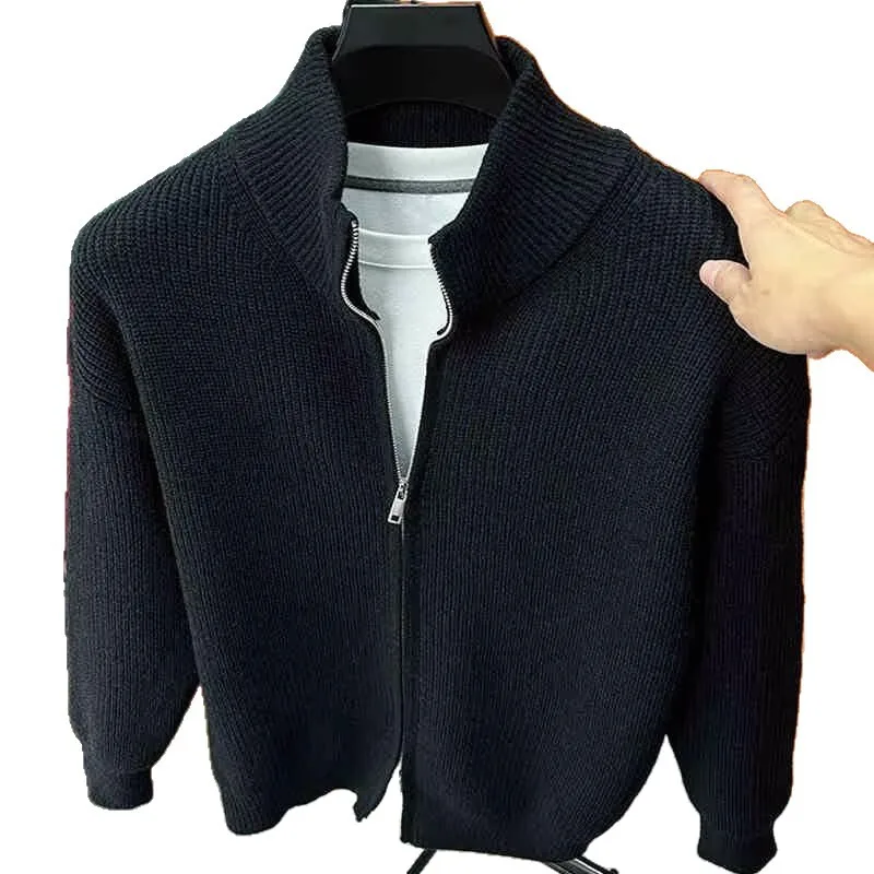 Slim Fit Zipper Long Sleeve Knitted Sweater for Men Stand Collar Autumn Winter Fashion Brand Pure Color Versatile Knitwear thumbnail 5