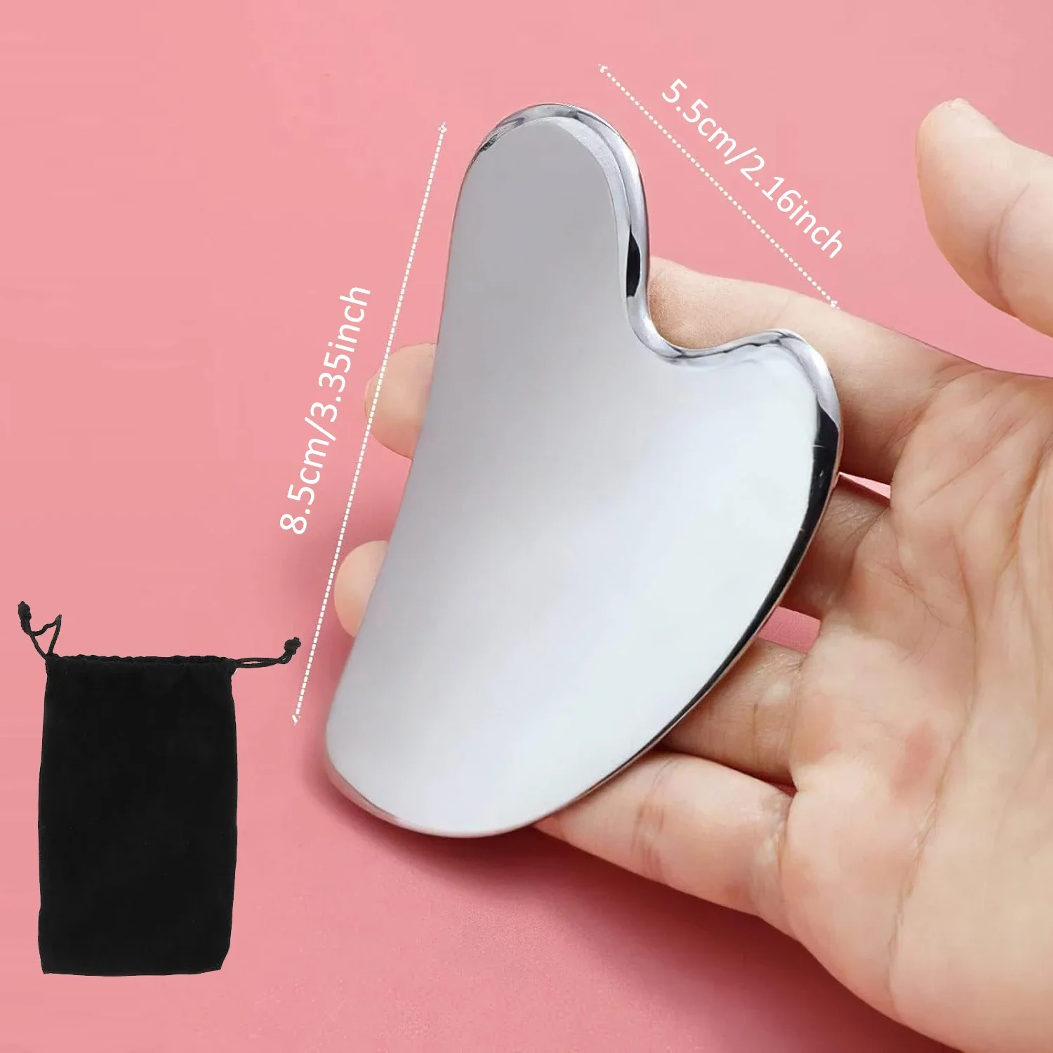 1pc Gua Sha Board Beauty Skin Care Facial Tool Stainless Steel GuaSha Massage Tool Natural Universal Facial Silver Metal thumbnail 3