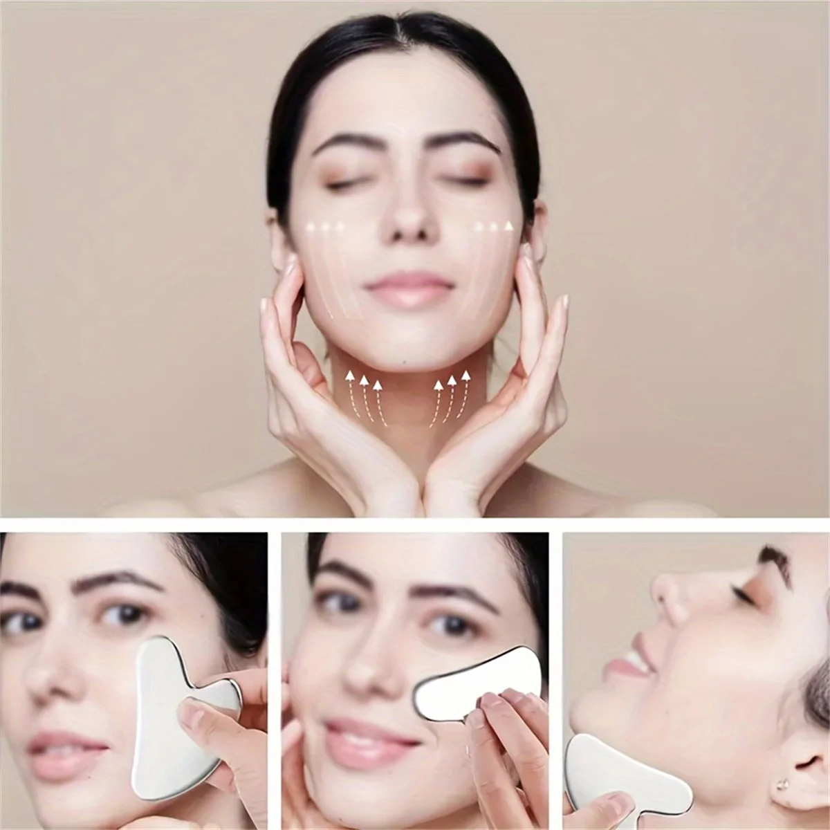 1pc Gua Sha Board Beauty Skin Care Facial Tool Stainless Steel GuaSha Massage Tool Natural Universal Facial Silver Metal thumbnail 5