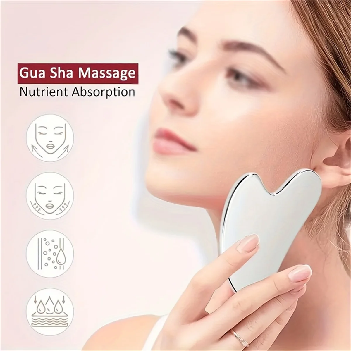 1pc Gua Sha Board Beauty Skin Care Facial Tool Stainless Steel GuaSha Massage Tool Natural Universal Facial Silver Metal thumbnail 4