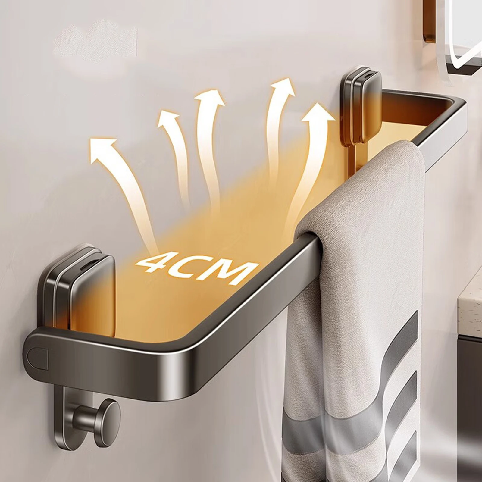 Suction Cup Folding Bathroom Hand Towel Rack Holder Wall Mount No Drill 30/40/50cm Towel Bar Apartment Space Saving thumbnail 3