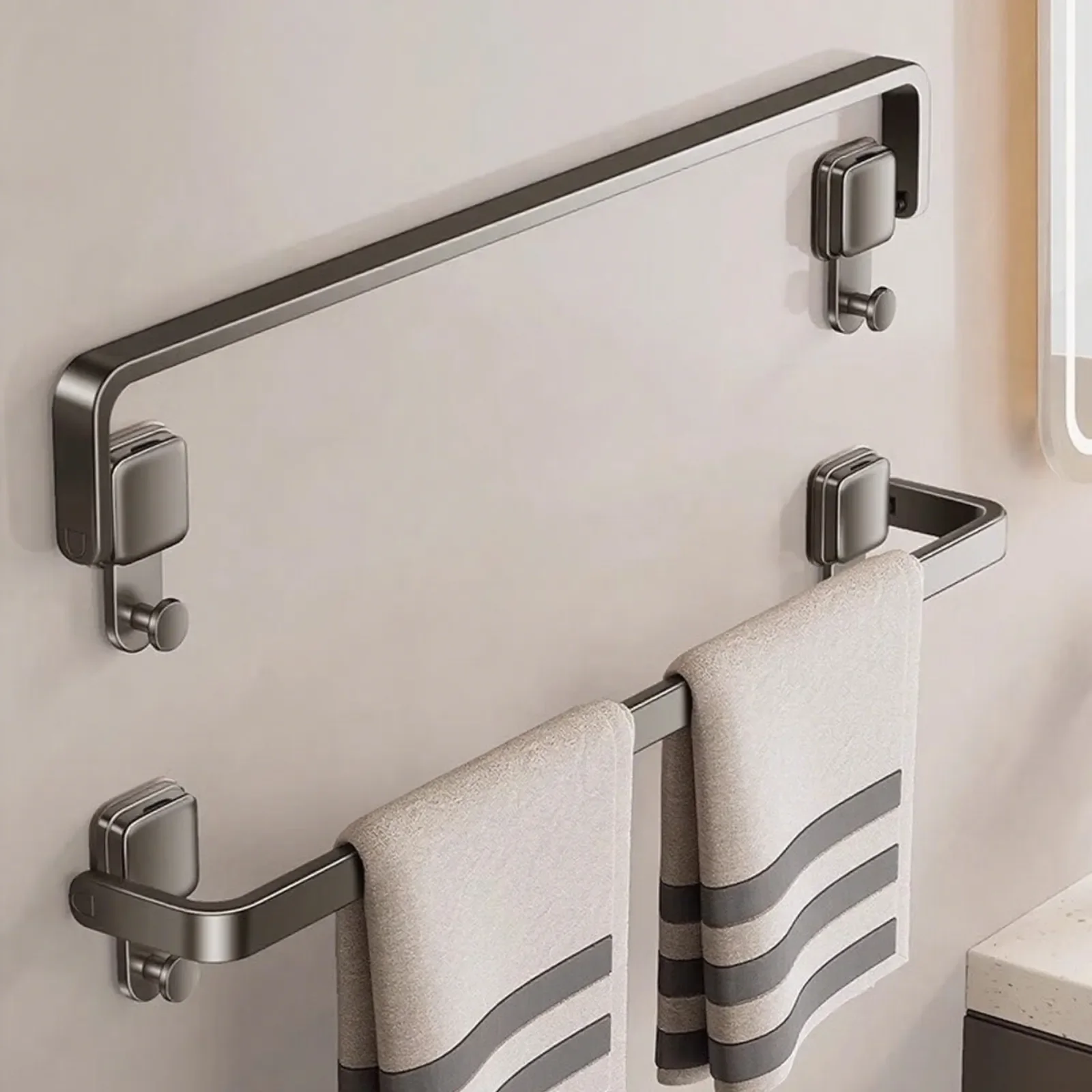Suction Cup Folding Bathroom Hand Towel Rack Holder Wall Mount No Drill 30/40/50cm Towel Bar Apartment Space Saving thumbnail 2