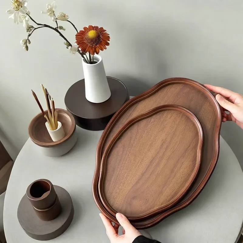 Wooden Decorative Serving Tray for Coffee Table and Home Decor Fruit Platter Decor Trays Serving Ware Food Dish Serving Platters thumbnail 3