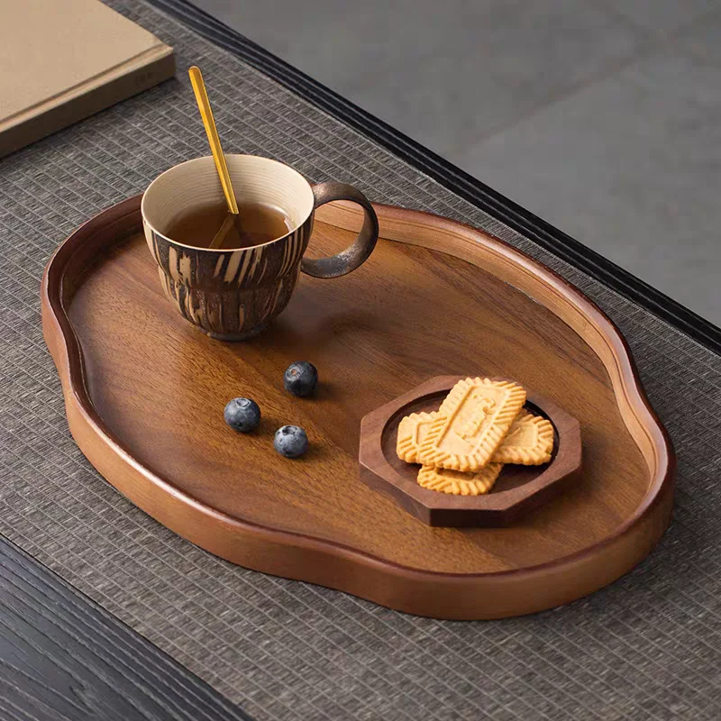 Wooden Decorative Serving Tray for Coffee Table and Home Decor Fruit Platter Decor Trays Serving Ware Food Dish Serving Platters thumbnail 4