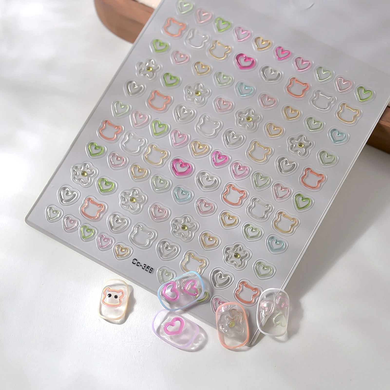 3D Embossed Nail Stickers - Cute Hollow Bear Heart Flower Decals Self-Adhesive Nail Art Sticker for Women Girls DIY Manicure thumbnail 3