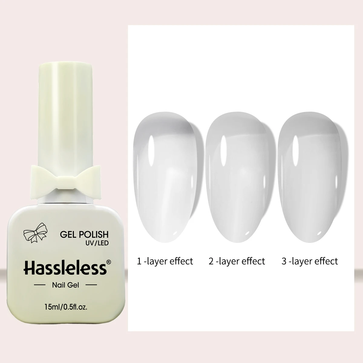 One 15ml bottle of clear, milky-white nail polish gel, long-lasting, semi-permanent, glass bottle, removes UV/LED nail polish. thumbnail 3