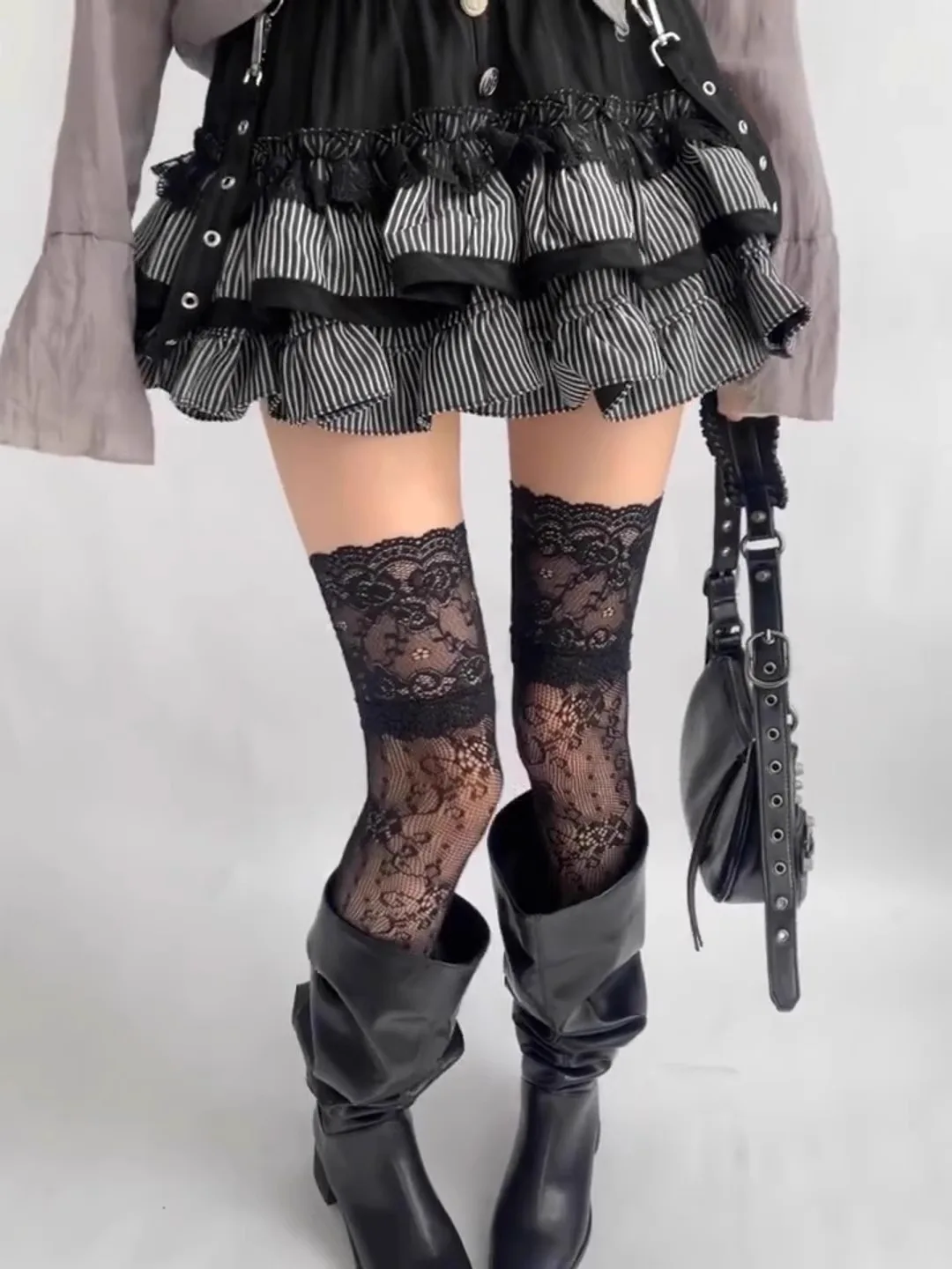 Women Fishnets Stockings Sexy Lace Fishnet Floral Knee High Socks Breathable Hollow-out JK Mesh Lolita Retro Thigh Highs Socks thumbnail 6
